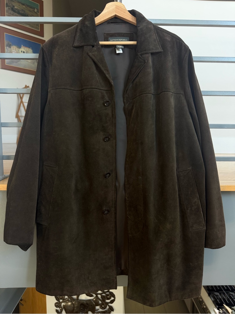 Vintage Banana Republic Men’s Dark Brown Suede Coat